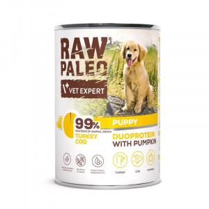 RAW PALEO DOG PUPPY TURKEY COD konservi kucēniem Tītars, menca 400g